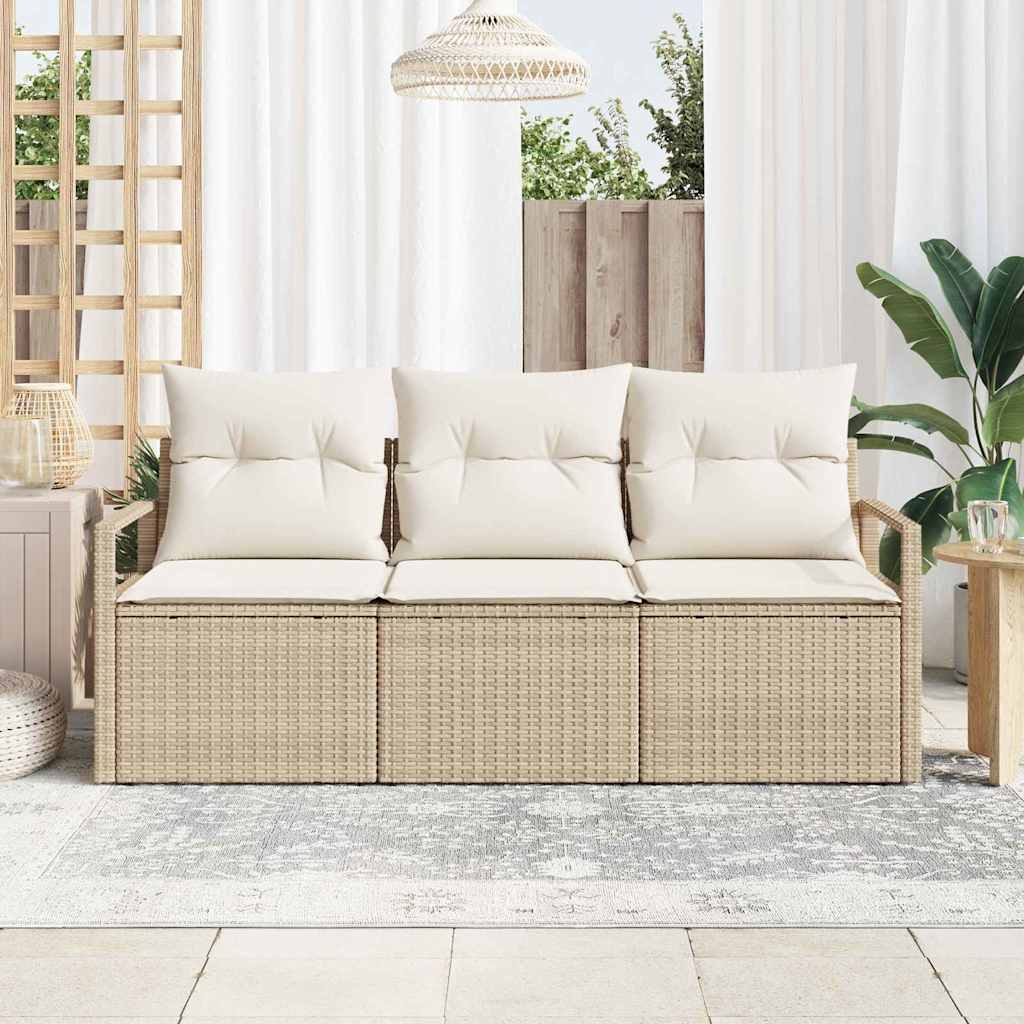 Garten-Sofa-Set mit Kissen mit Speicher 3 pcs Beige und Creme